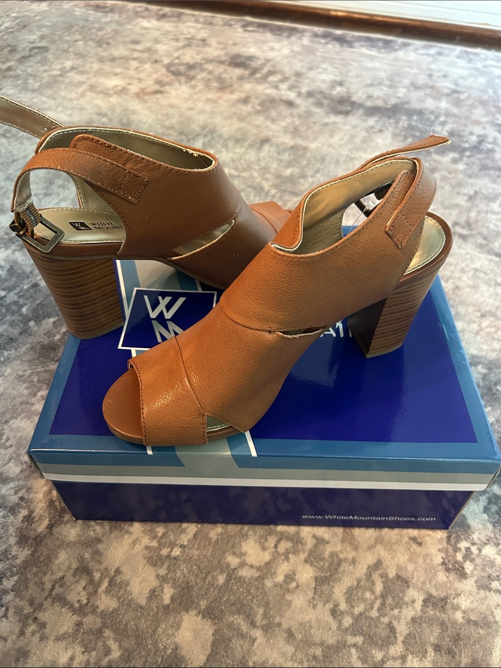 White Mountain Brown Open-Toe Slingback Block Heels